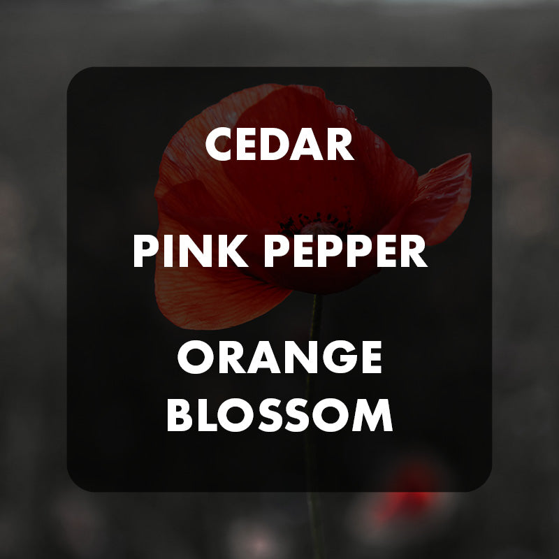 fragrance notes for black poppy - orange blossom, pink pepper, and cedar