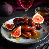 dates and figs glazed in a shiny syrup