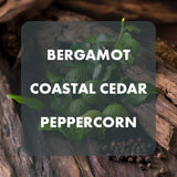 Spices and leaves with text overlay on a wooden background