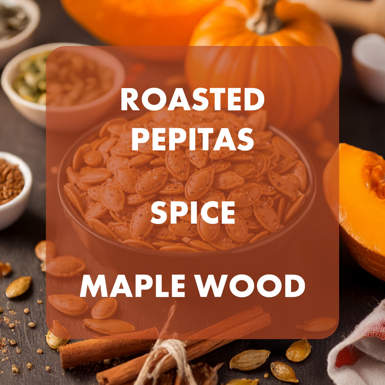 Roasted pepitas with spices and maple wood on a dark surface